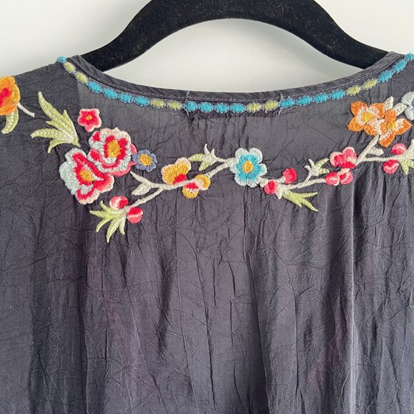 Johnny Was Black Multi Floral Embroidered Cupra Rayon V-Neck Tunic Mini Dress S - Picture 5 of 7